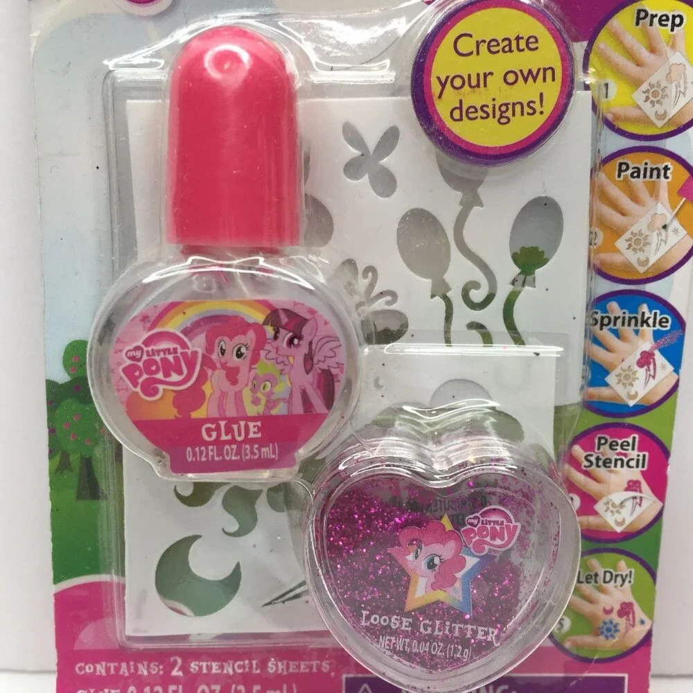 My Little Pony Tattoo Stencil Kit Pretend Play Glue Glitter Create Designs Pink